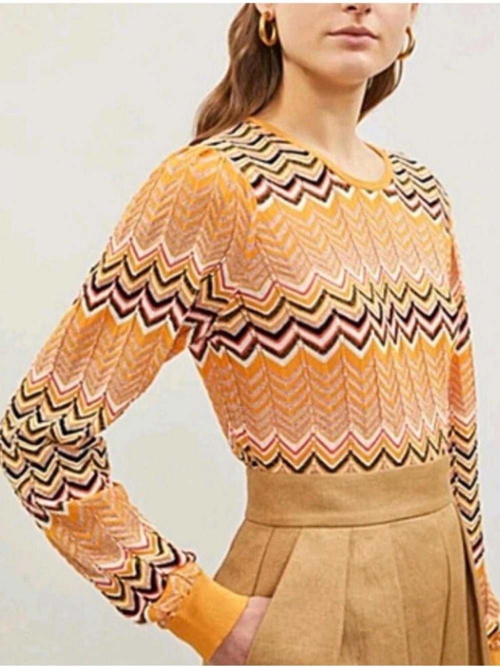Maje Macha Orange Zigzag Chevron Knit Top Sweater Size 2 (US M)